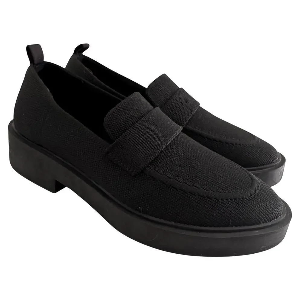 Steve Madden Black Knit Loafers Memory Foam Comfort‎ Shoes Womens 9.5